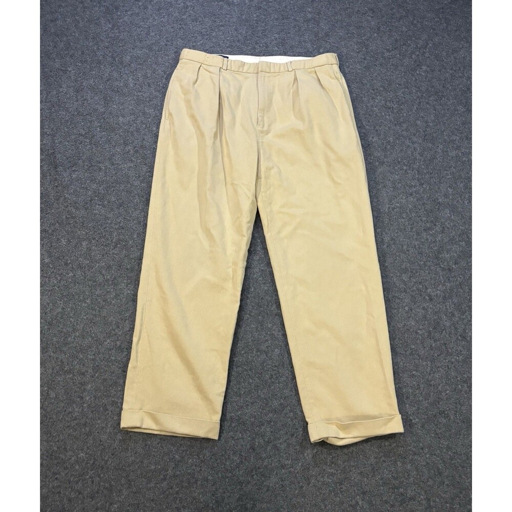 Polo Ralph Lauren Mens 38 Tan Silk Cotton Classic Pleated Cuffed Trousers